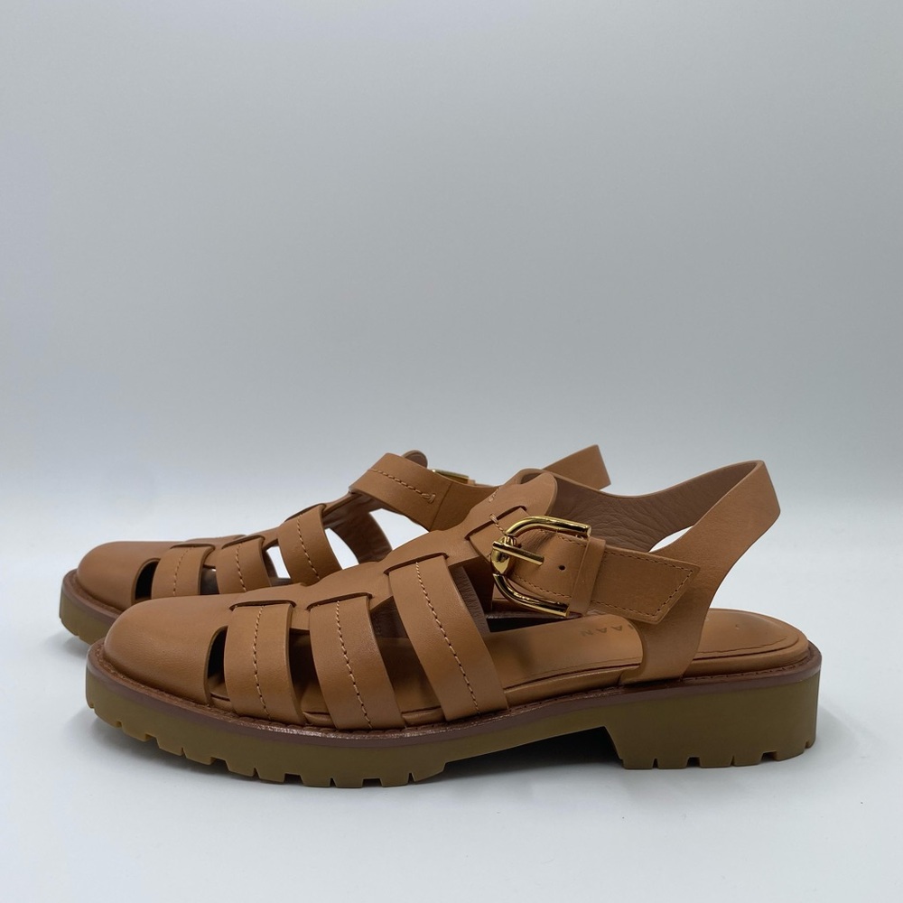 Cole Haan Tan Leather Fisherman Sandals with Gold Buckles - Picture 4 of 6